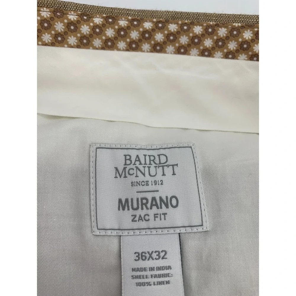 Murano Baird McNutt Linen Pants Mens 36x32 Tan 100% Linen Zac Fit Cuffed